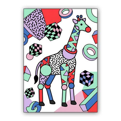 Geometric Safari: The Memphis Design Giraffe wall art poster