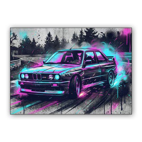 BMW E30 M3: Neon Forest Drift wall art poster