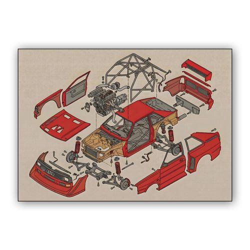 Audi Sport Quattro S1: Exploded Engineering Study wall art poster