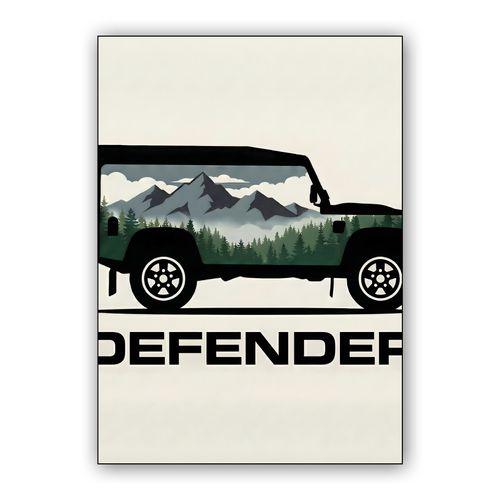 Land Rover Defender 90 Mountain Double Exposure Silhouette wall art poster