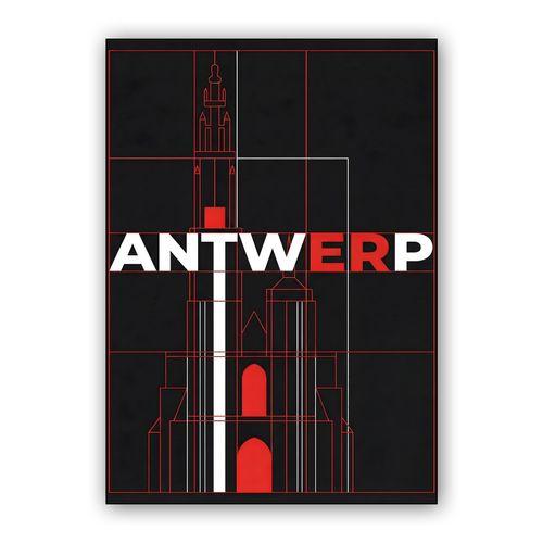 Antwerp Cathedral Geometric Line Art wall art poster