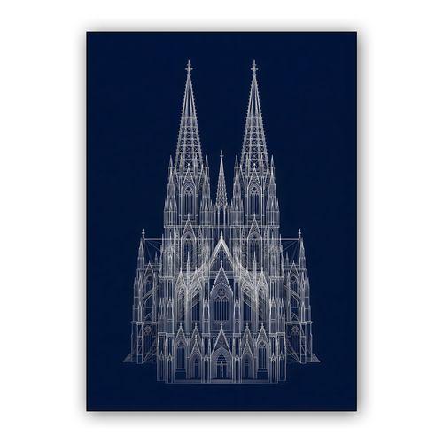 Cologne Cathedral Architectural Wireframe wall art poster