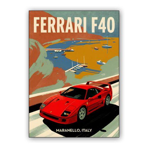 Ferrari F40 Italian Coastal Travel Poster wall art poster