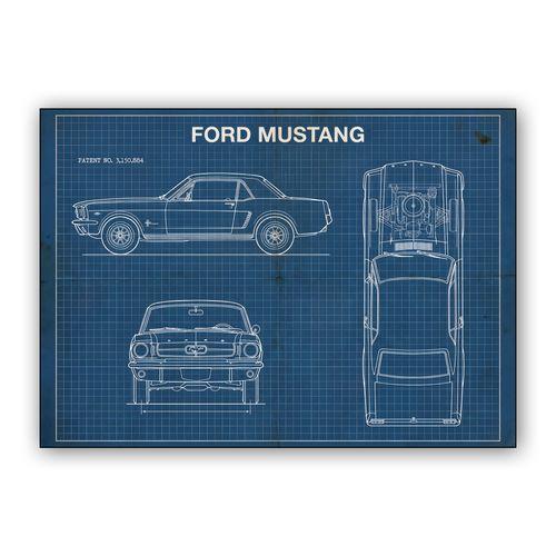 Ford Mustang Vintage Blueprint Technical Art wall art poster