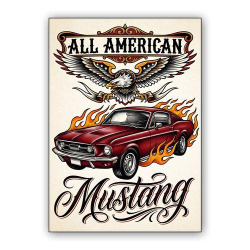 All American Mustang Traditional Tattoo Art wall art poster