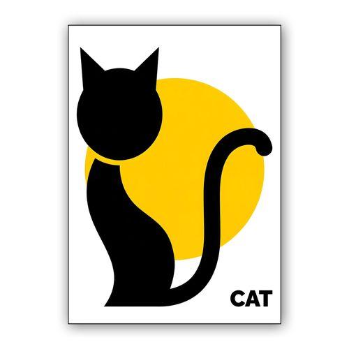 Minimalist Black Cat and Yellow Sun wall art poster
