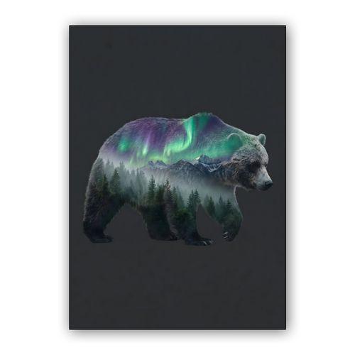 Ethereal Grizzly Bear Aurora Double Exposure wall art poster