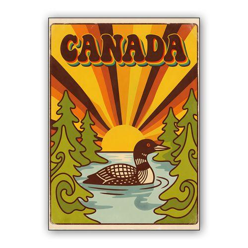 Retro Canada Loon Sunburst Travel Poster wall art poster