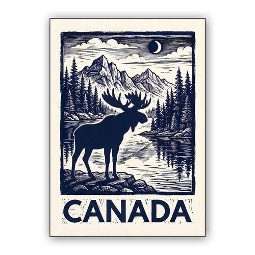 Majestic Canada Moose Woodcut Travel Poster wall art poster