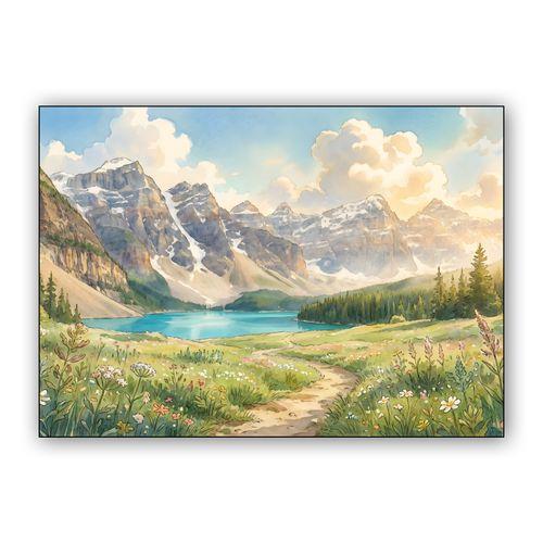 Banff Moraine Lake Wildflower Meadow Watercolor wall art poster