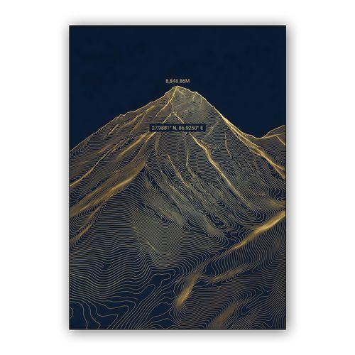Mount Everest Gold Topographic Summit Poster wall art poster