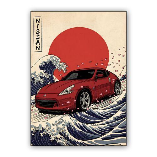 Nissan 370Z Rising Sun and Great Wave Fusion wall art poster