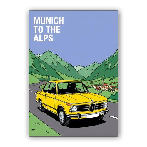 Munich to the Alps: Vintage BMW 2002 Travel Poster wall art poster