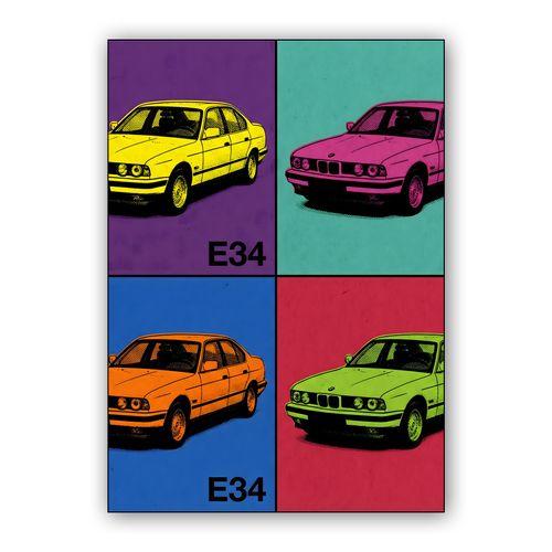 BMW E34 Pop Art: Colorful Quadrant wall art poster