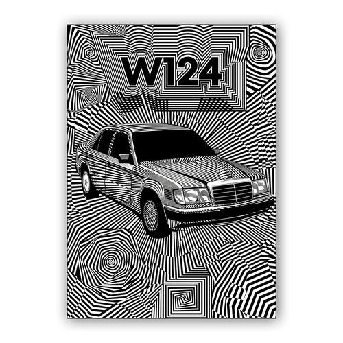 Hypnotic W124: Op Art Mercedes Tribute wall art poster