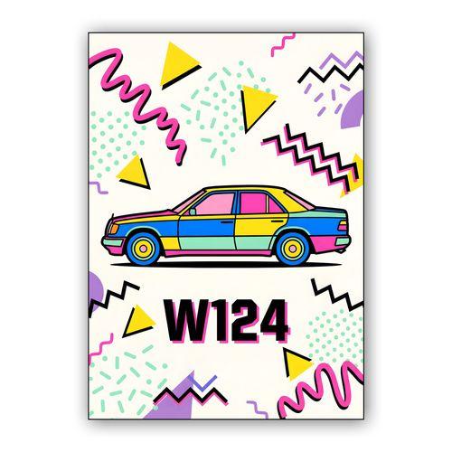 Memphis Vibe: Mercedes W124 Colorful Tribute wall art poster