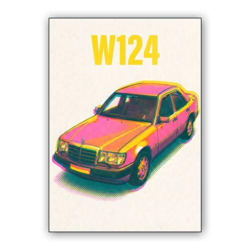 W124 Vibrant Retro: Pop Art Mercedes Illustration wall art poster