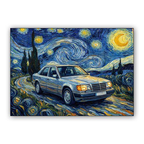 Starry Night Drive: Mercedes W124 Van Gogh Edition wall art poster