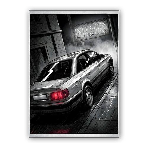 Audi 100 Noir: Gritty Urban Comic Art wall art poster