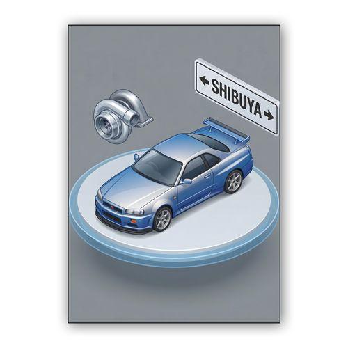Shibuya Diorama: Skyline GT-R R34 wall art poster