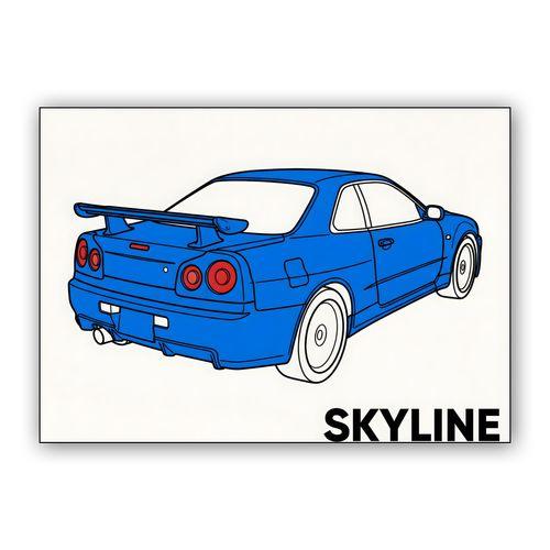 Minimalist Blue Nissan Skyline R34 wall art poster