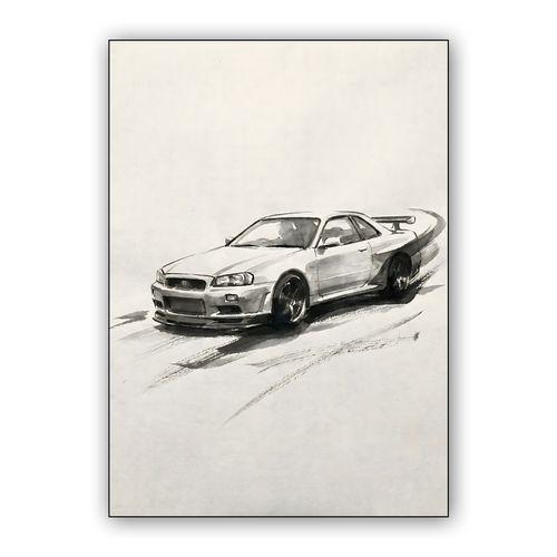 Sumi-e Drift: Nissan Skyline GT-R R34 wall art poster