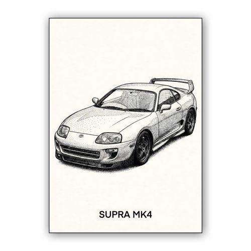 Toyota Supra MK4 Stippling Illustration wall art poster