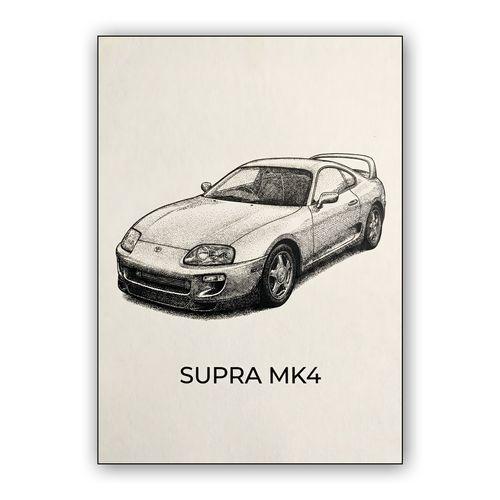 Toyota Supra MK4 Stippling Illustration wall art poster