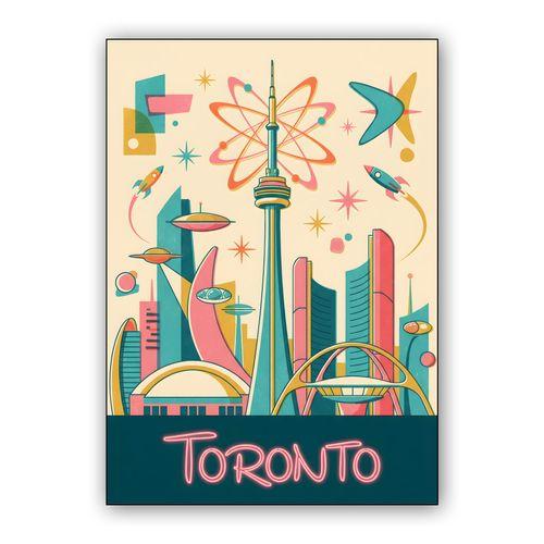 Toronto Space Age: Retro-Futuristic CN Tower & Rogers Centre wall art poster