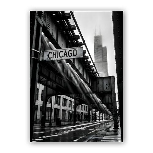 Chicago Echoes: The L and Willis Tower in Fog wall art poster