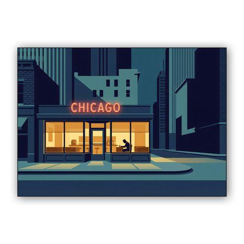 Nighthawks in Chicago: A Study in Solitude wall art poster
