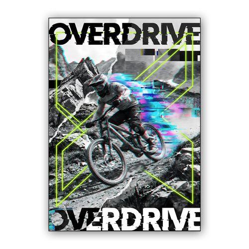 Overdrive Glitch Mountain Bike Collage wall art poster