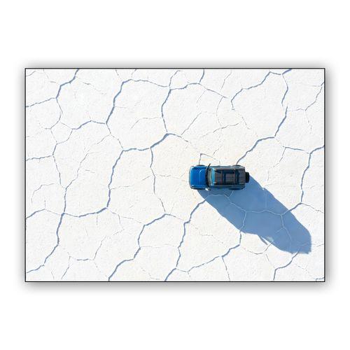 Blue Bronco: Salt Flat Aerial Perspective wall art poster
