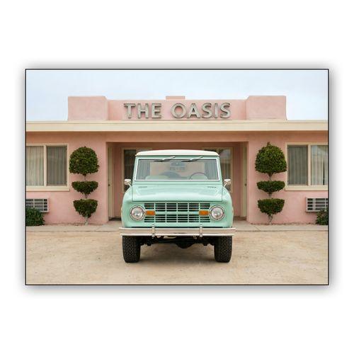 The Oasis: Vintage Bronco at the Pink Motel wall art poster