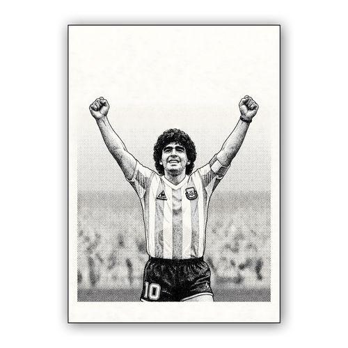 Maradona Triumphant: Stippled Legend in Black and White wall art poster