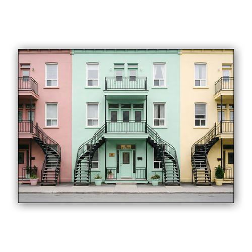Montreal Pastel Row Houses and Spiral Staircases wall art poster