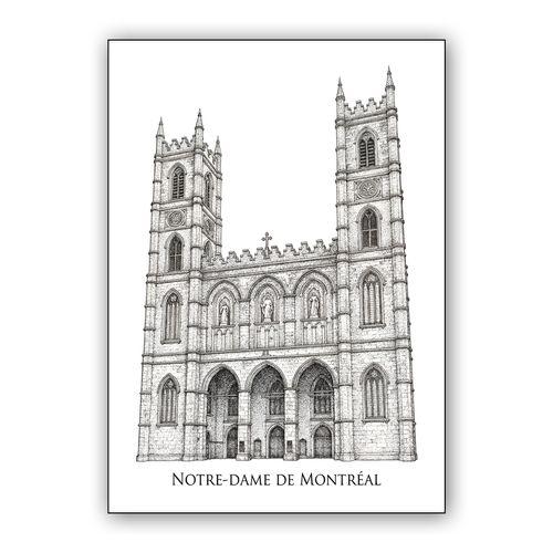 Notre-Dame de Montréal Architectural Ink Drawing wall art poster