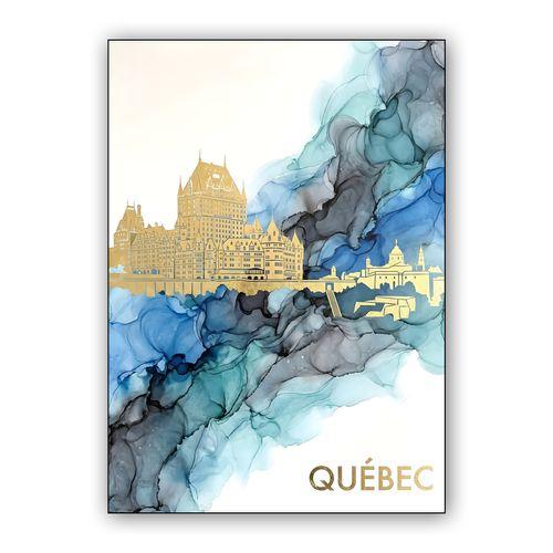 Golden Horizon: Quebec City Alcohol Ink Fusion wall art poster