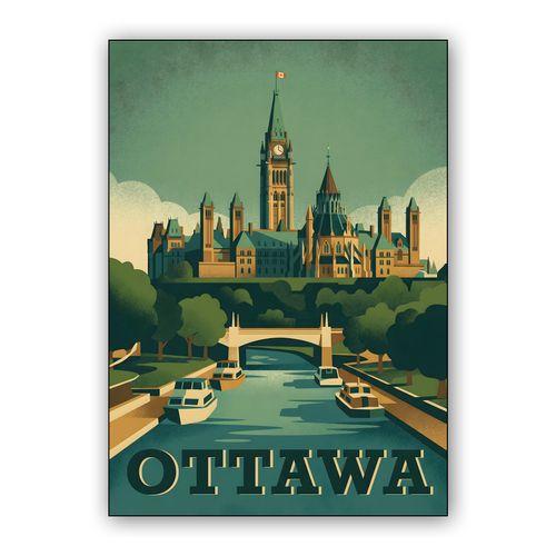 Ottawa: Parliament Hill and Rideau Canal Retro Poster wall art poster