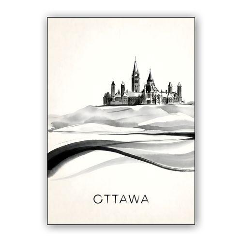 Ottawa Parliament Hill Ink Wash Illustration wall art poster