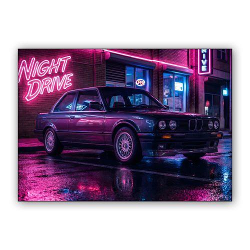 Synthwave Night Drive: BMW E30 wall art poster