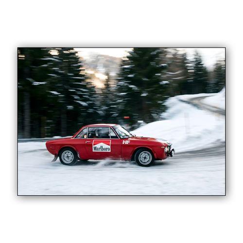 Lancia Fulvia HF Snowy Rally Drift wall art poster