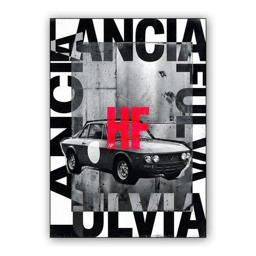 Lancia Fulvia HF Industrial Collage wall art poster