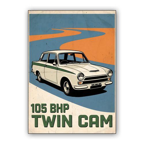 Lotus Cortina Twin Cam Vintage Poster wall art poster