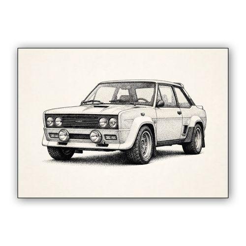 Fiat 131 Abarth Rally Stippling Illustration wall art poster
