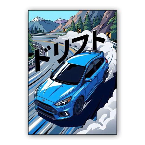 Ford Focus RS Anime Drift Mountain Pass wall art poster