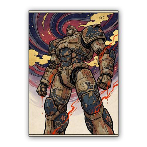Ukiyo-e Sentinel: The Great Wave Mecha wall art poster
