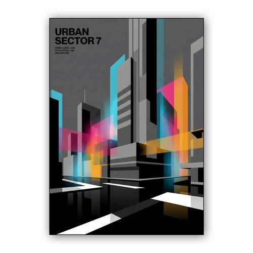 Urban Sector 7: Geometric Cyberpunk Cityscape wall art poster