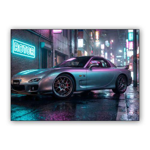 Neon Rotor: RX-7 Spirit R in Cyberpunk Tokyo wall art poster