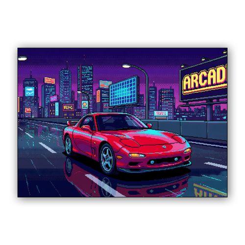 Arcade Night: RX-7 Pixel Cruise wall art poster